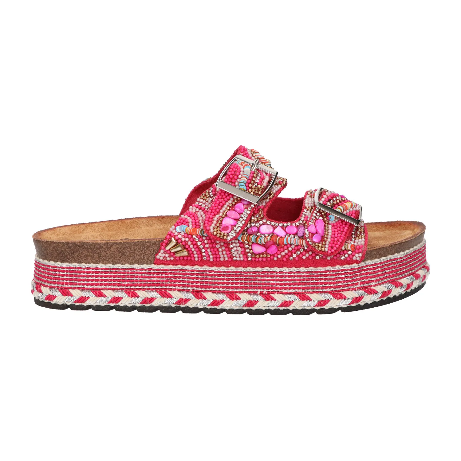 Sandaal fuchsia met steentjes