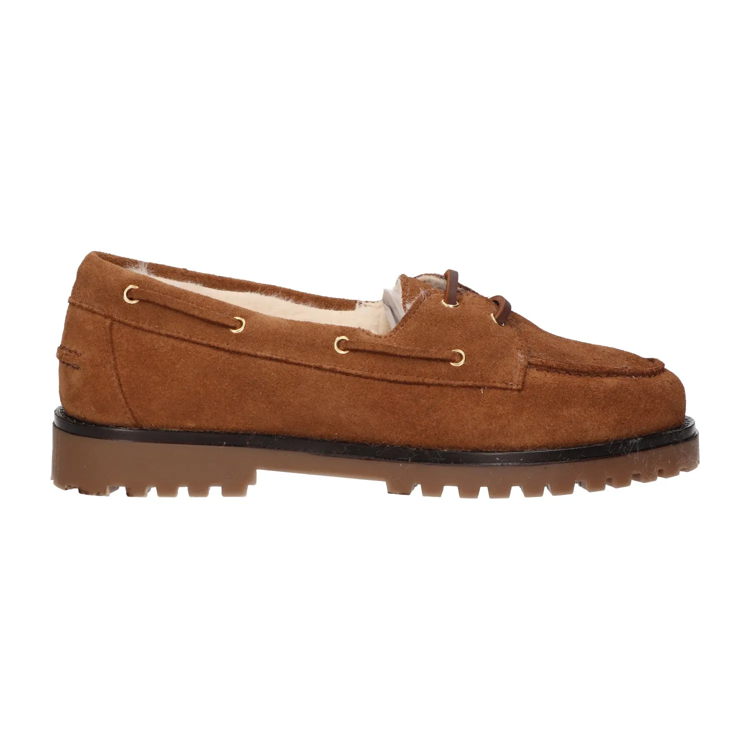 Mocassin suede camel met fur